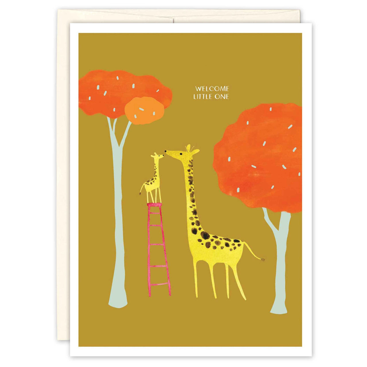 Giraffes New Baby Card on white background