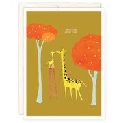 Giraffes New Baby Card on white background