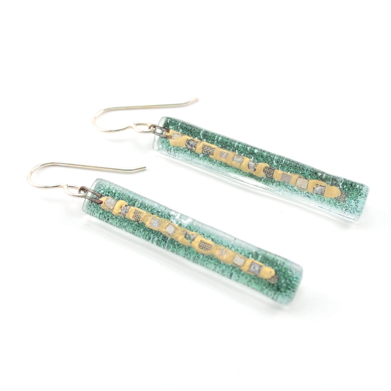 Glass Aqua Golden Phase Large Bar Earrings