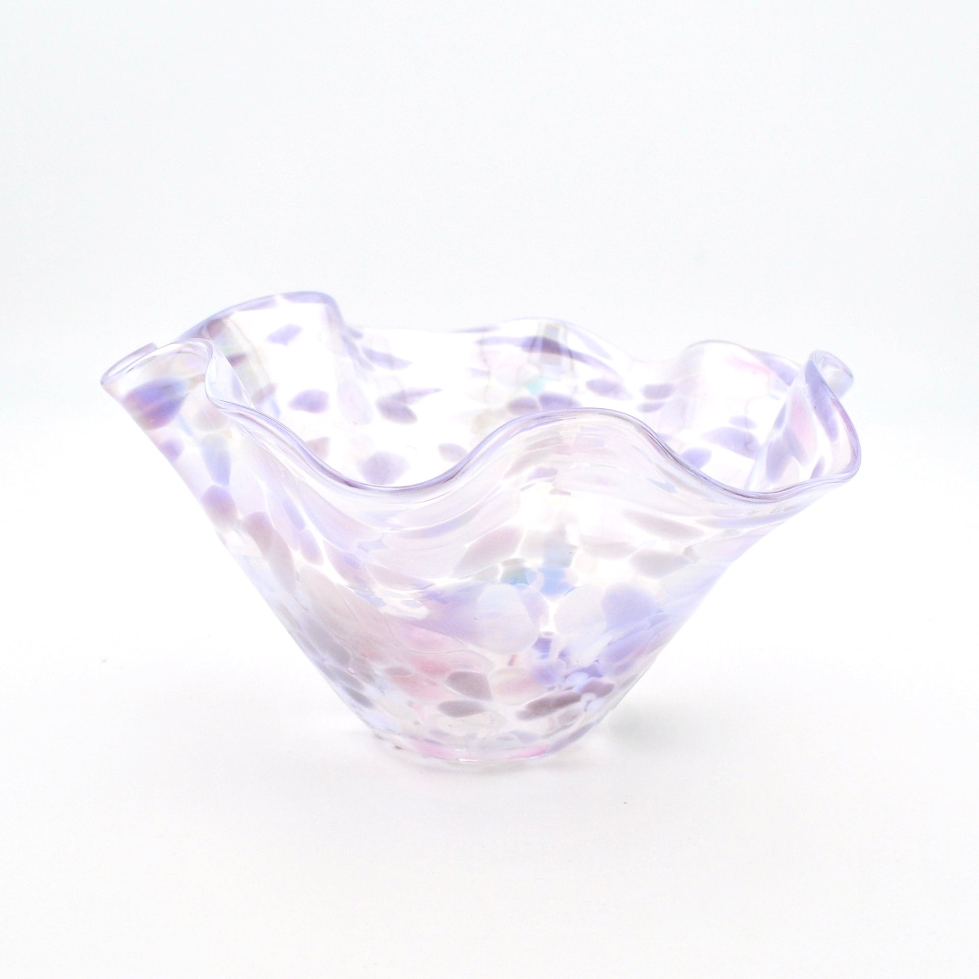 Iridescent glass bowl on a white background