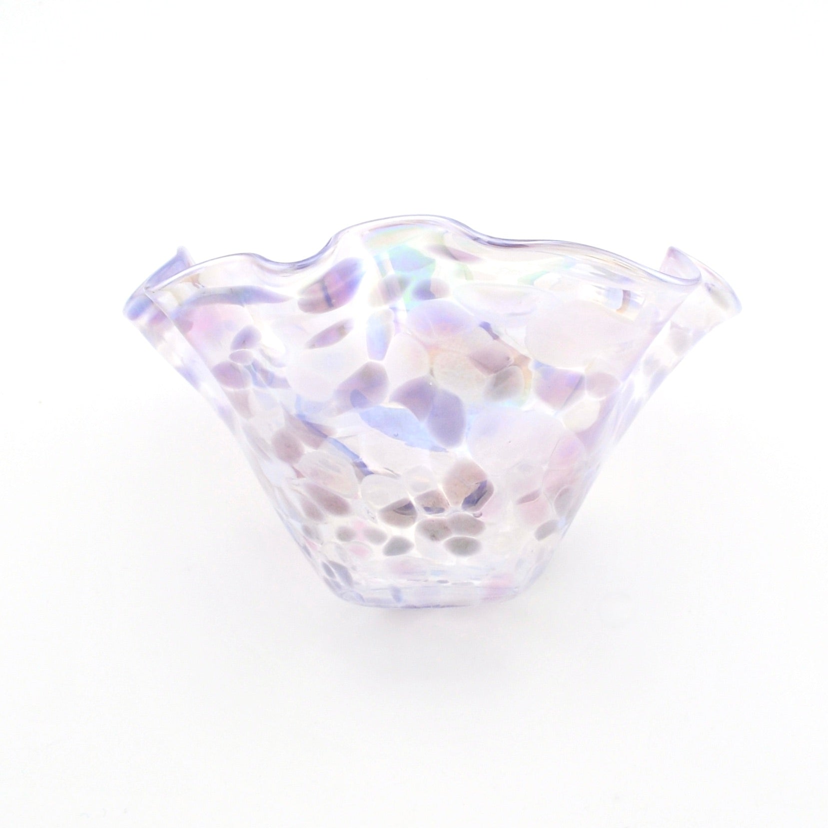 Iridescent glass bowl on a white background