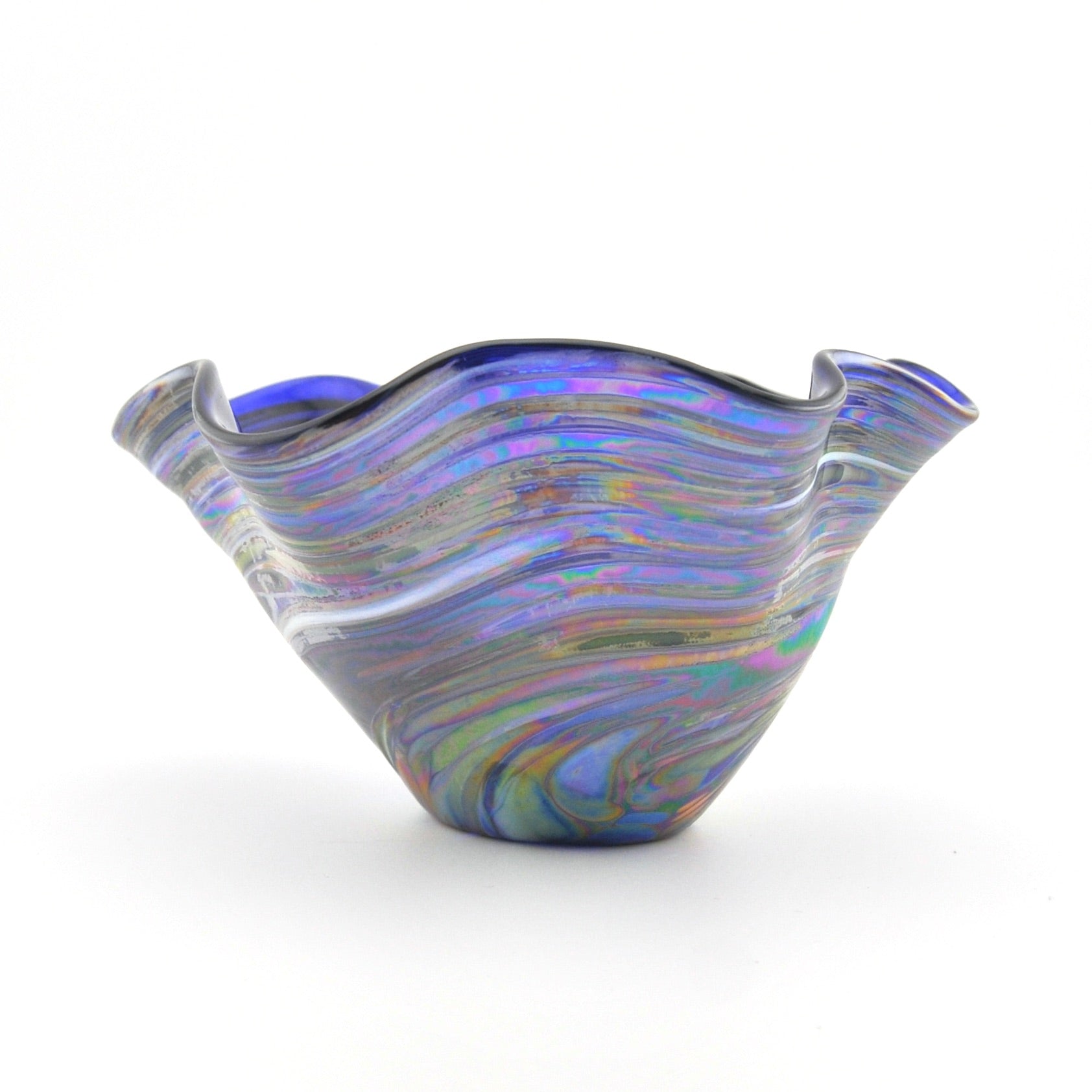 Glass Mini Floppy Bowl Blue Rainbow