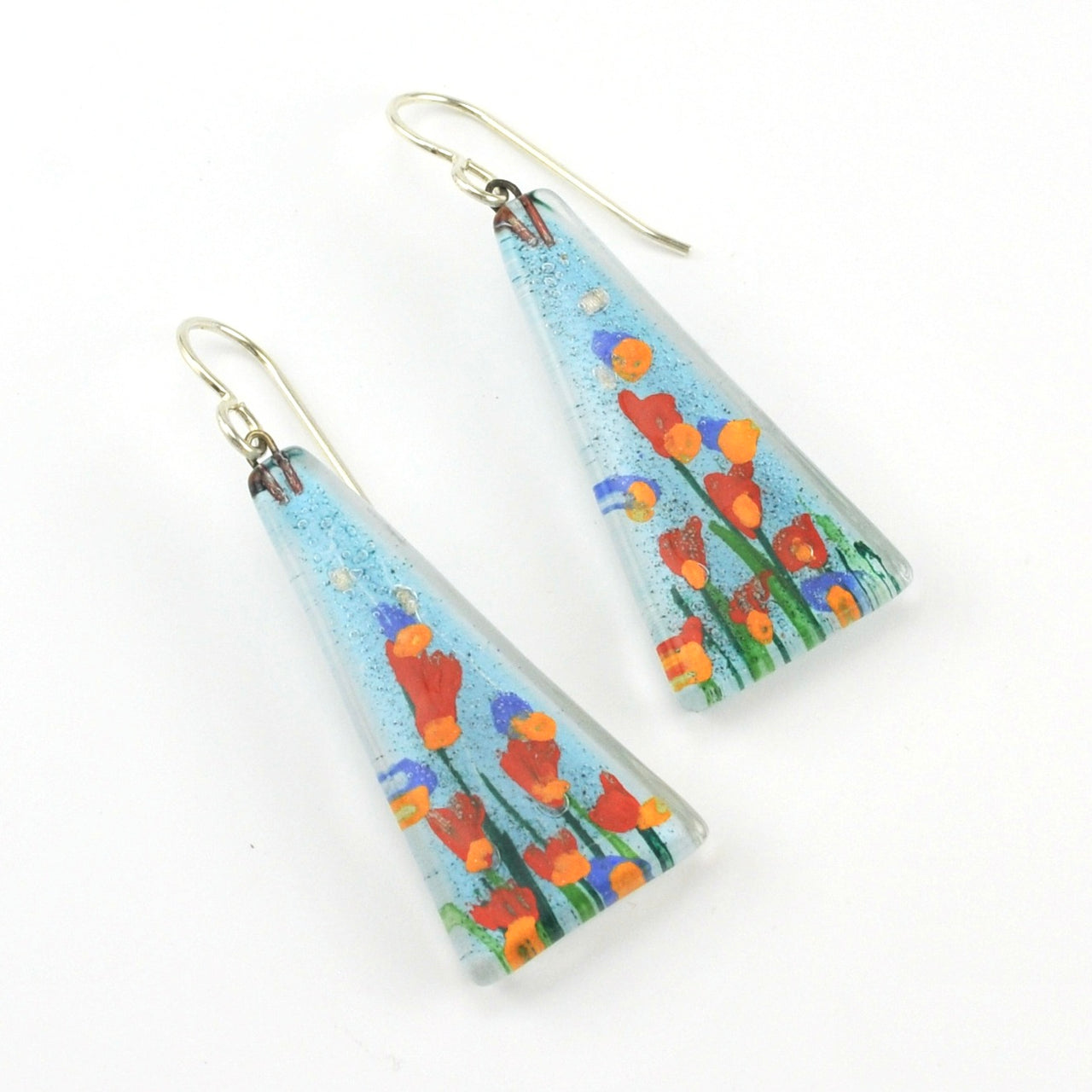 Glass Stream Flowers Triangle Earrings