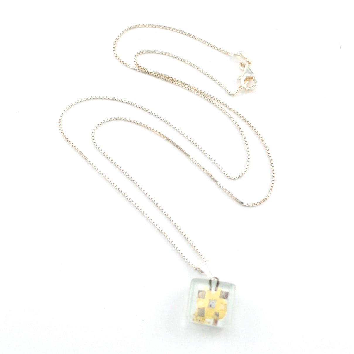 Glass White Golden Phase Charm Necklace