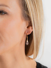 Gold Clear Rain Drop Earrings on Model