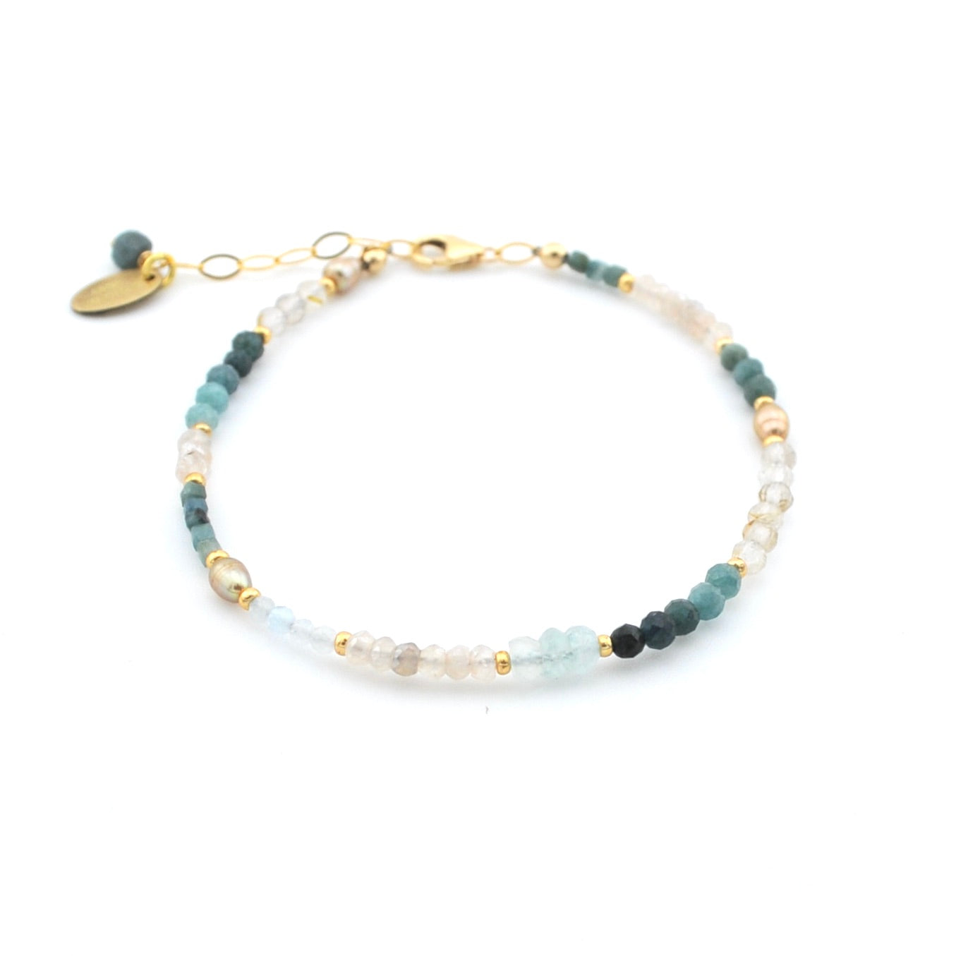 Gold Fill Blue Tourmaline Chalcedony Bead Bracelet