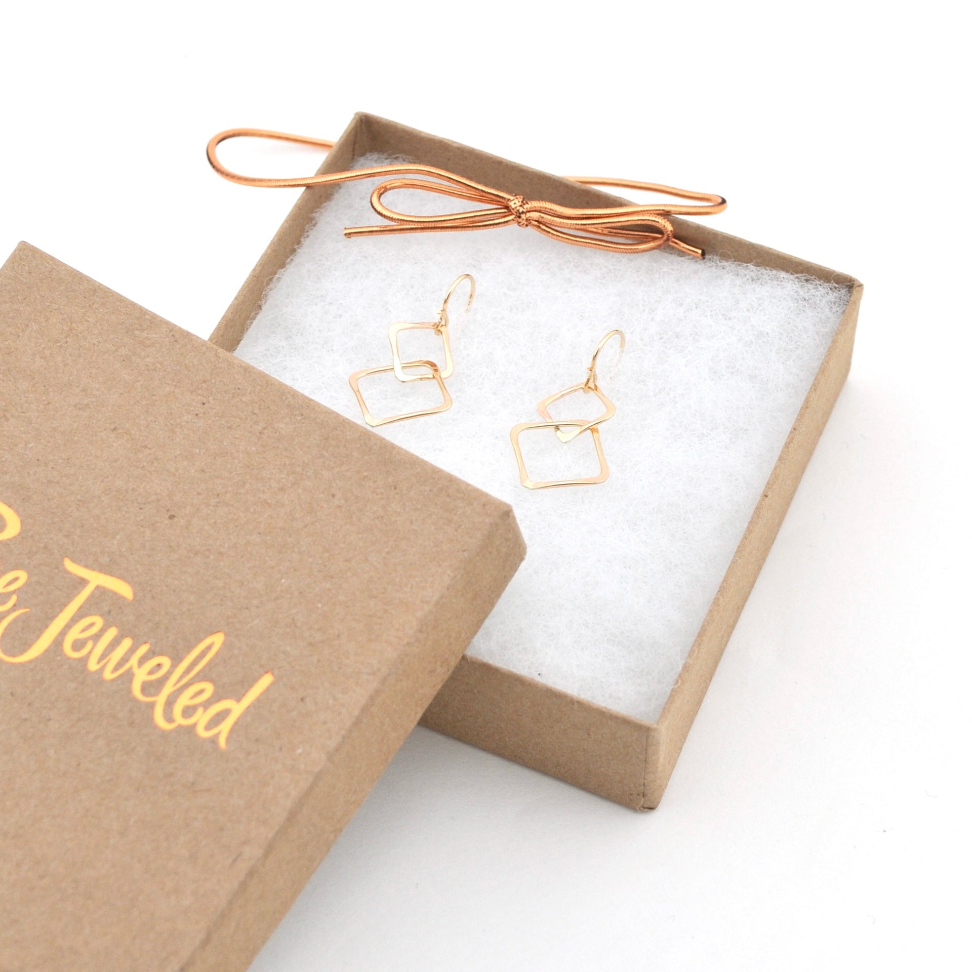 Gold Fill Double Square Dangle Earrings Boxed