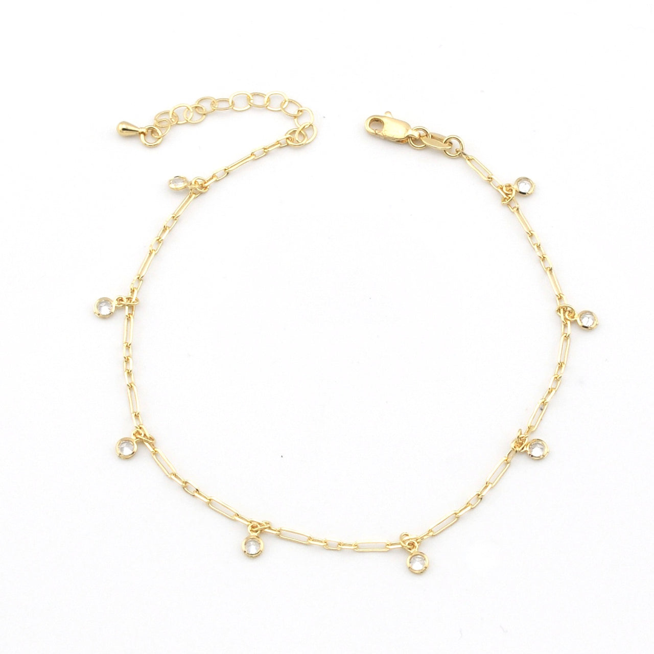 Gold Fill Paperclip with CZ Drops Anklet