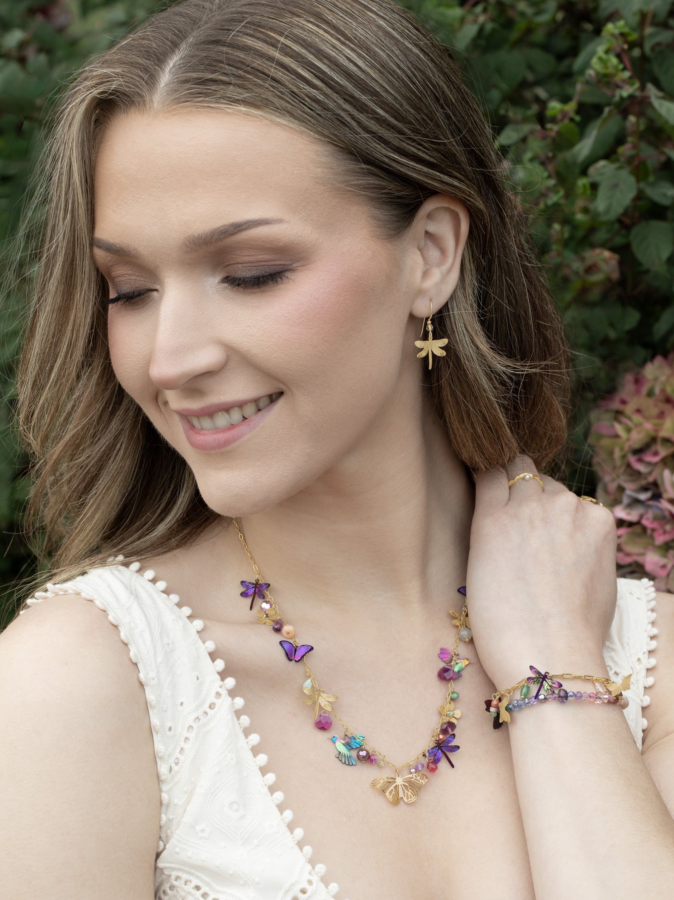 Gold Garden Party Necklace Modeled
