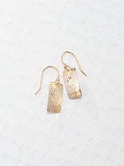 Pair of gold earrings on a light gray background