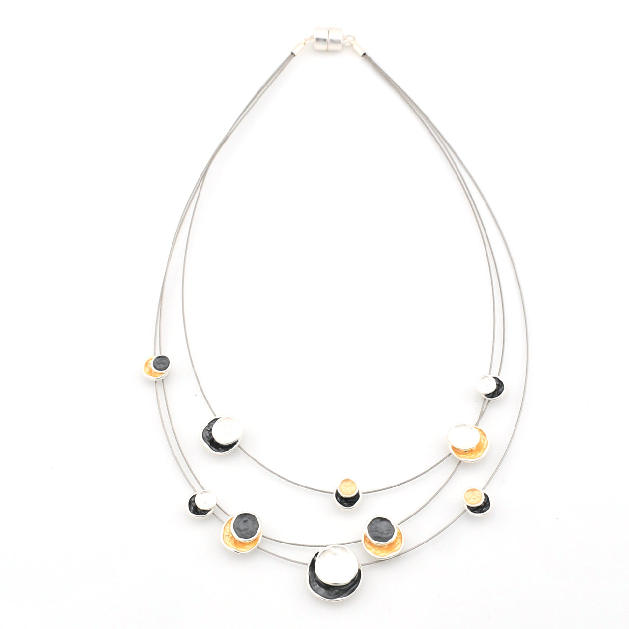 Necklace with circular pendants on a white background