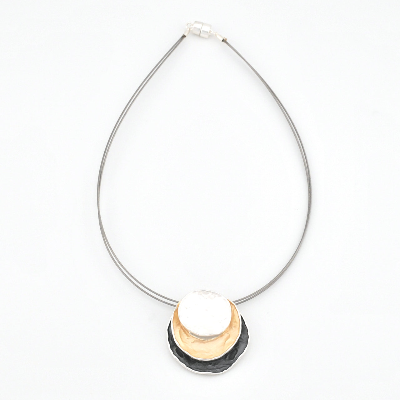 Gold Silver Three Circles Layered Pendant Necklace