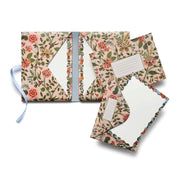 Floral-patterned stationery set with envelopes and a card on a white background