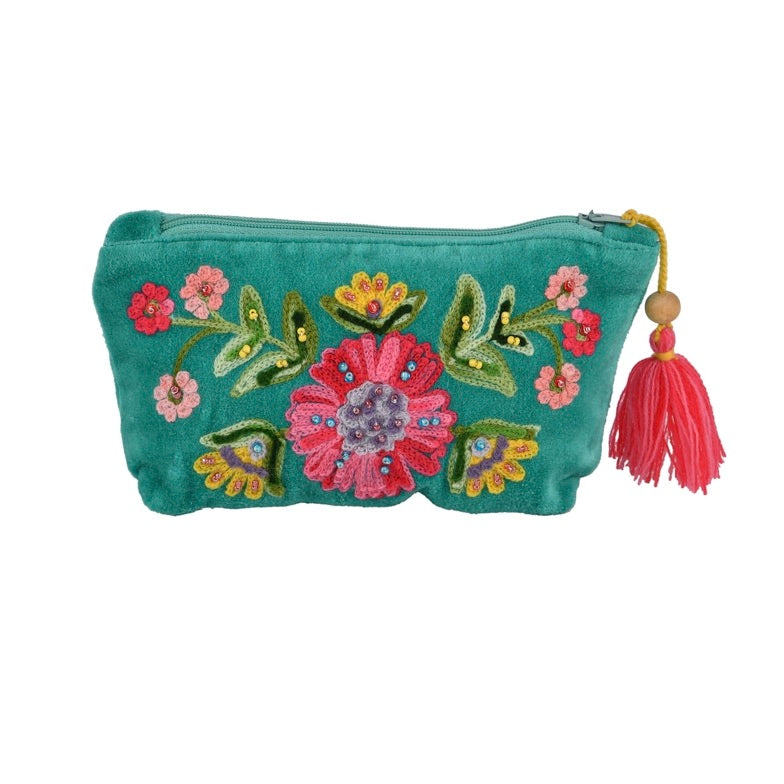 Green Allure Pouch with Bead Embroidered