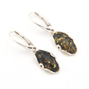 Green Amber Long Oval Dangle Earrings