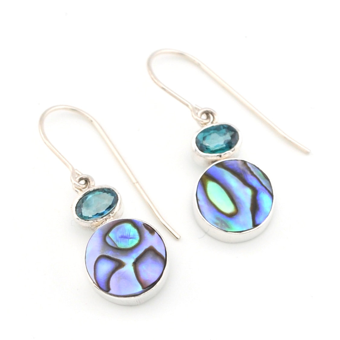 Green Topaz Abalone Dangle Earrings