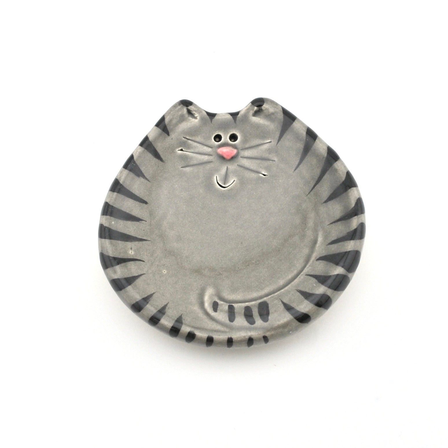 Grey Black Stripe Cat Ceramic Ring Dish