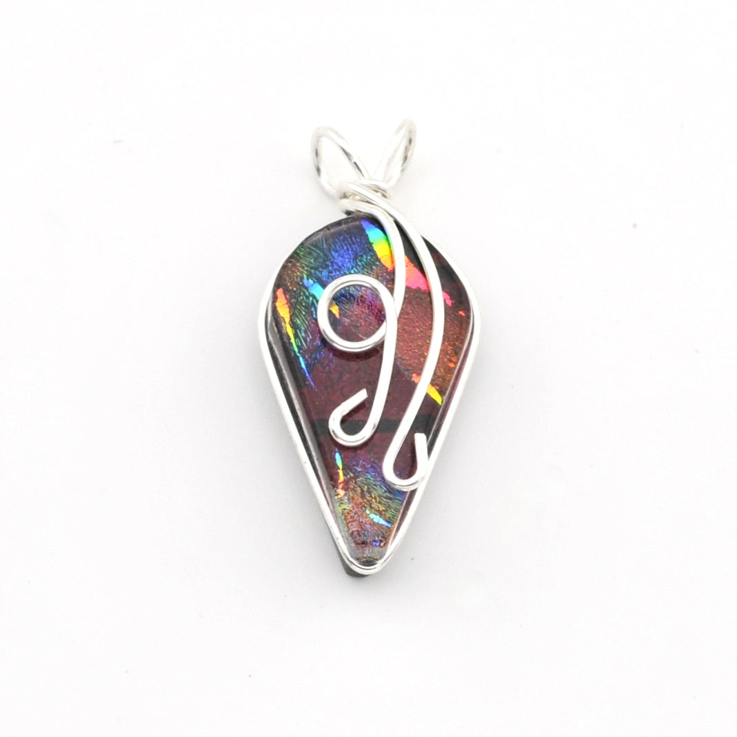 Dichroic Glass Rainbow Red Small Wisteria Pendant