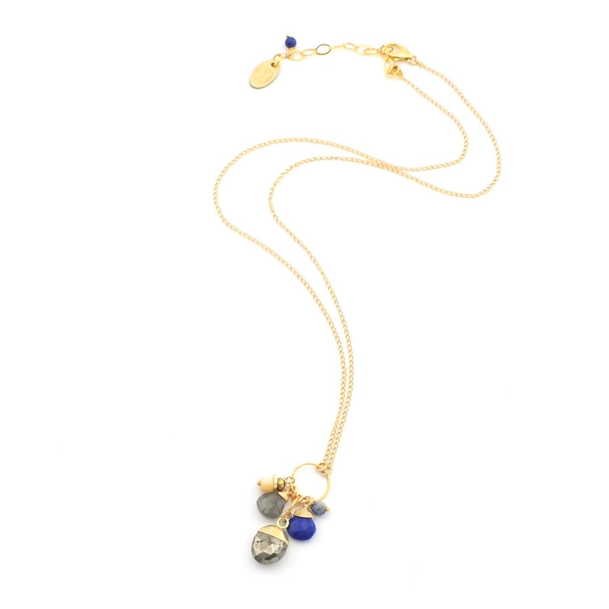 Handmade Gold Fill Pyrite Lapis Cluster Necklace