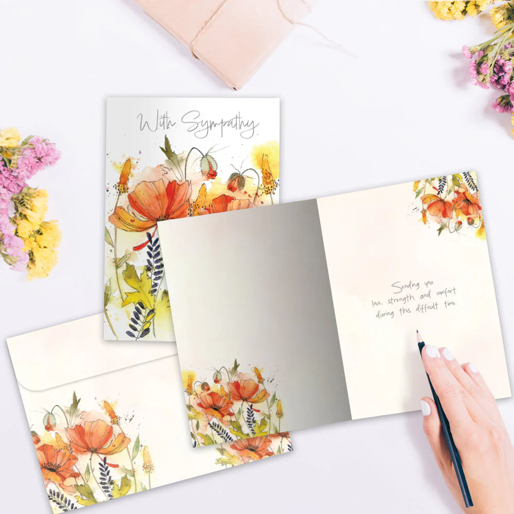 Heartfelt Flowers Sympathy Card opened with matching envelope