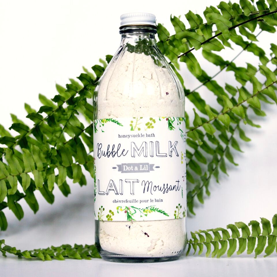 Bottle of Bubble Milk with green leafy background