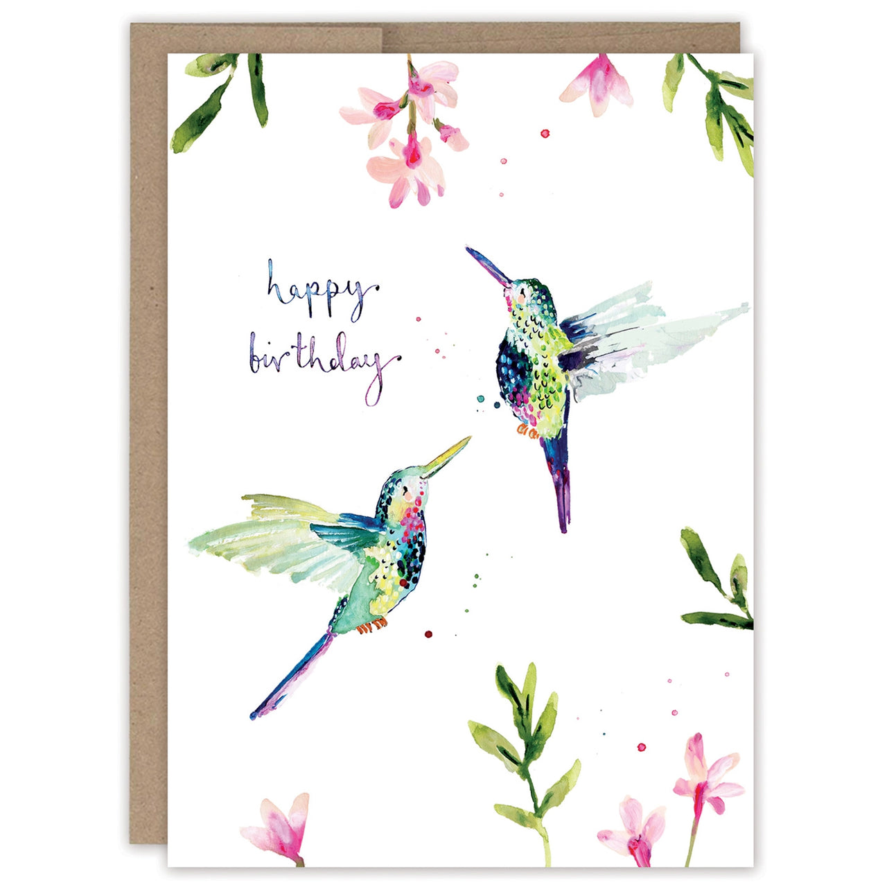 Hummingbirds Birthday Card on white background