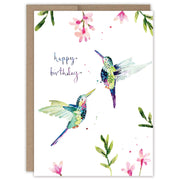 Hummingbirds Birthday Card on white background