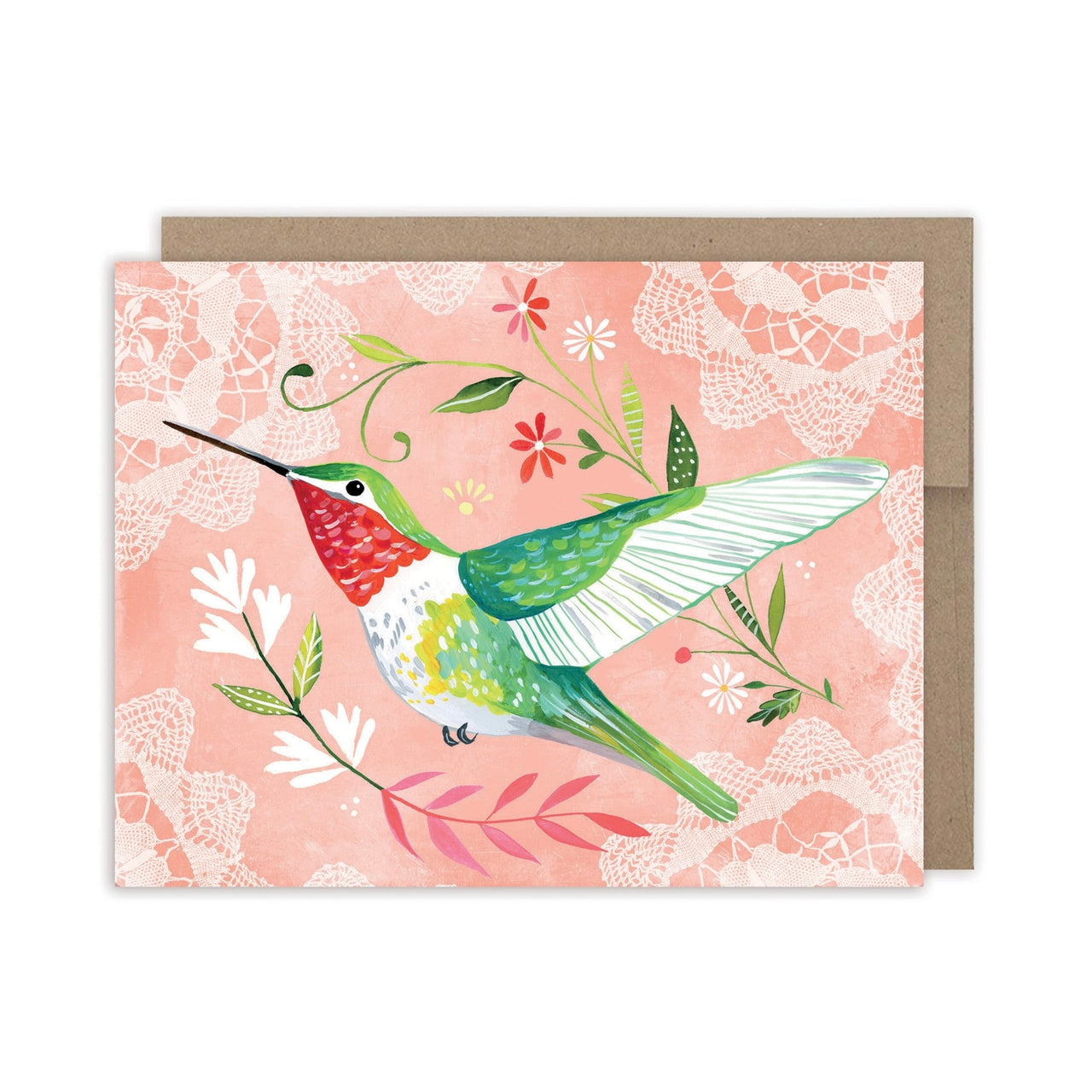 Hummingbirds Note Card on white background