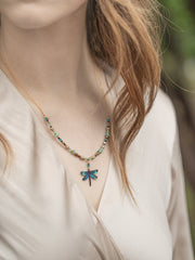 Model View Turquoise Dragonfly Dreams Beaded Necklace