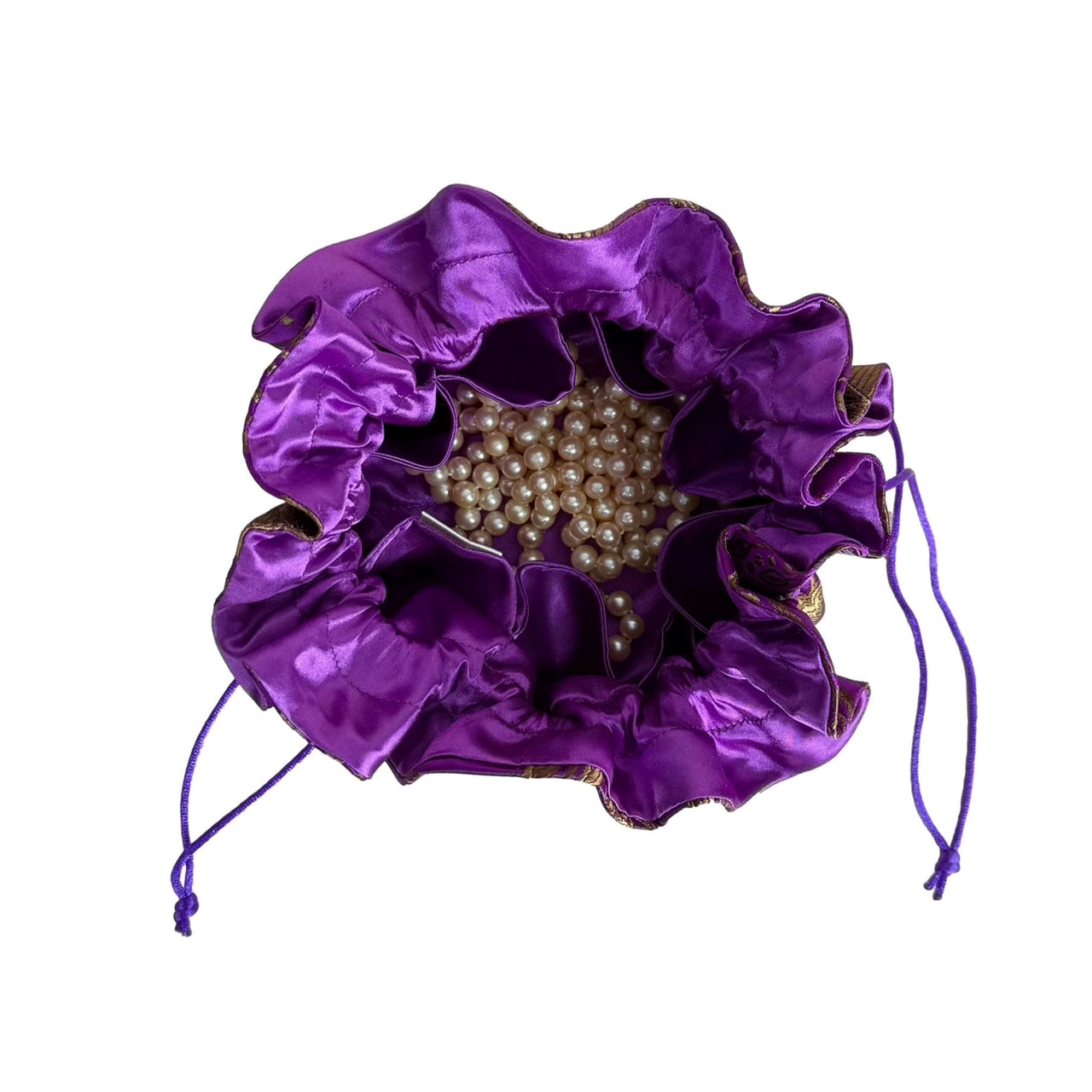 Inside Seashell Brocade Jewelry Pouch Purple Blue