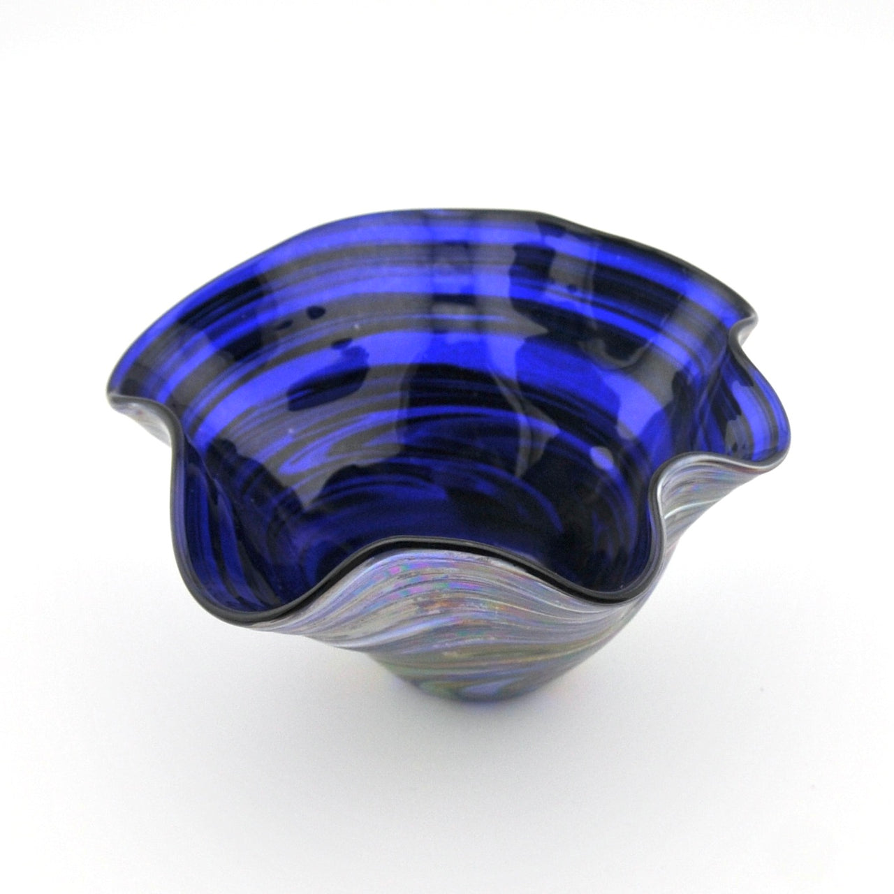 Inside View Glass Mini Floppy Bowl Blue Rainbow