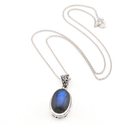 Labradorite 12x19mm Oval Bali Necklace