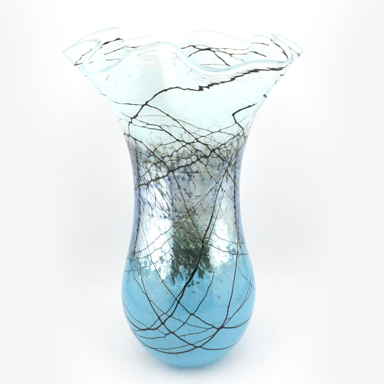 Large Silver Green Lightning Fluted Glass Vase
