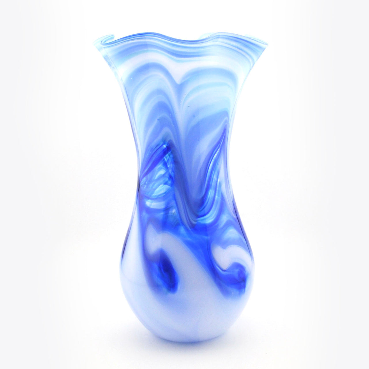 Large White Ocean Fluted Glass Vase