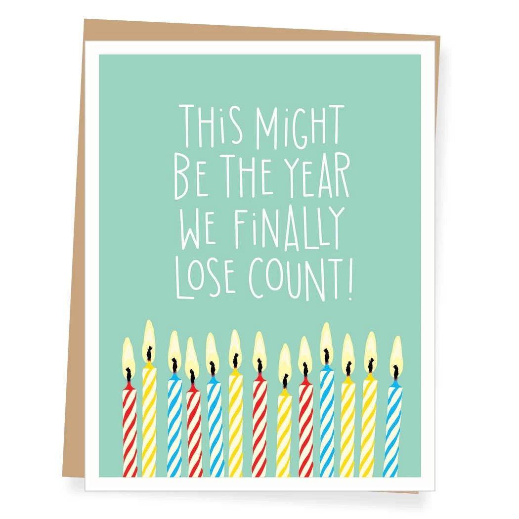 Greeting card with birthday candles and text on a light green background