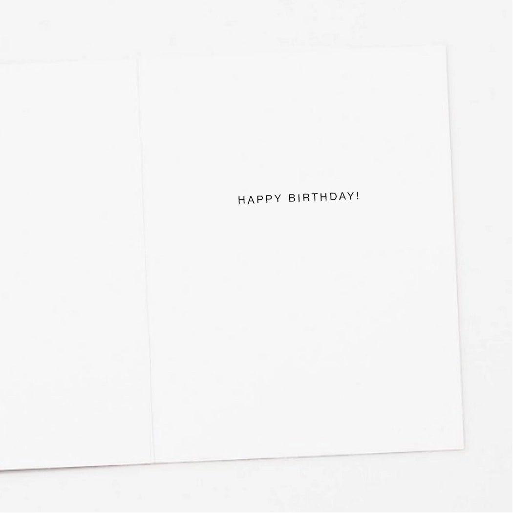 White card with 'Happy Birthday!' text on a white background