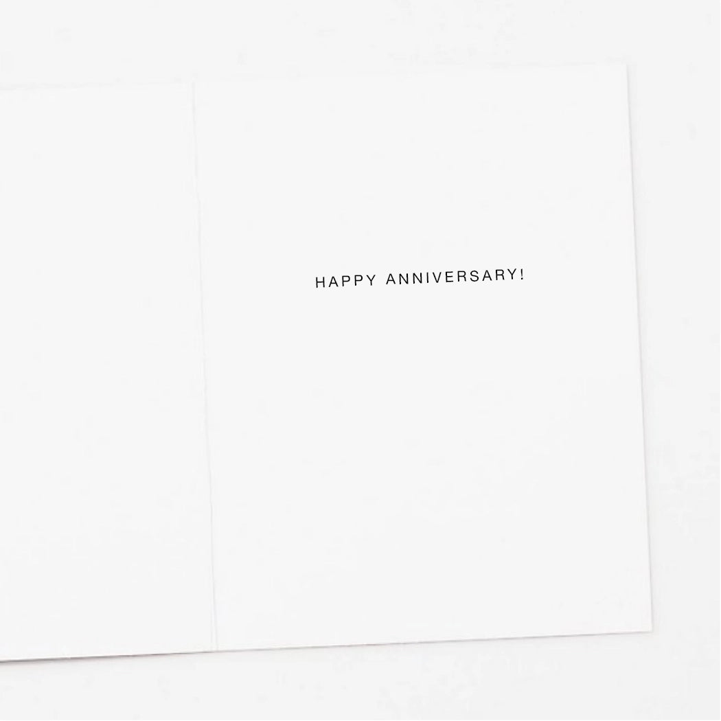 White card with 'Happy Anniversary!' text on a white background