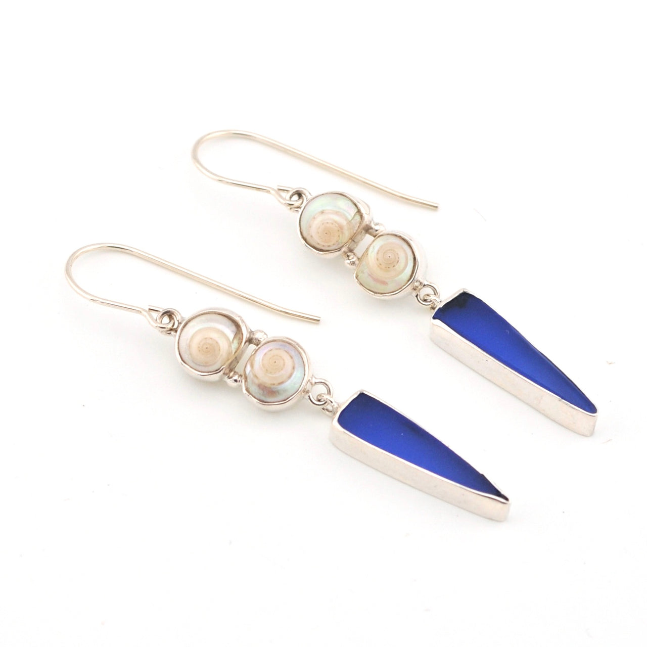 Malabar Shell Blue Sea Glass Earrings