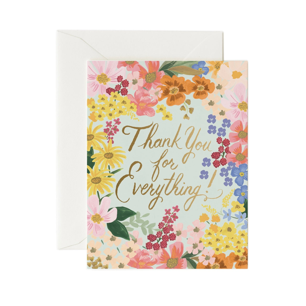 Greeting card with floral design and 'Thank You for Everything!' text, featuring a white envelope.