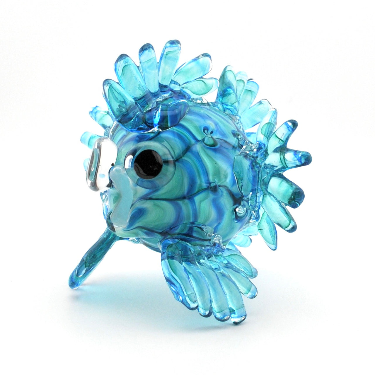 Mini Aqua and Green Glass Puffer Fish