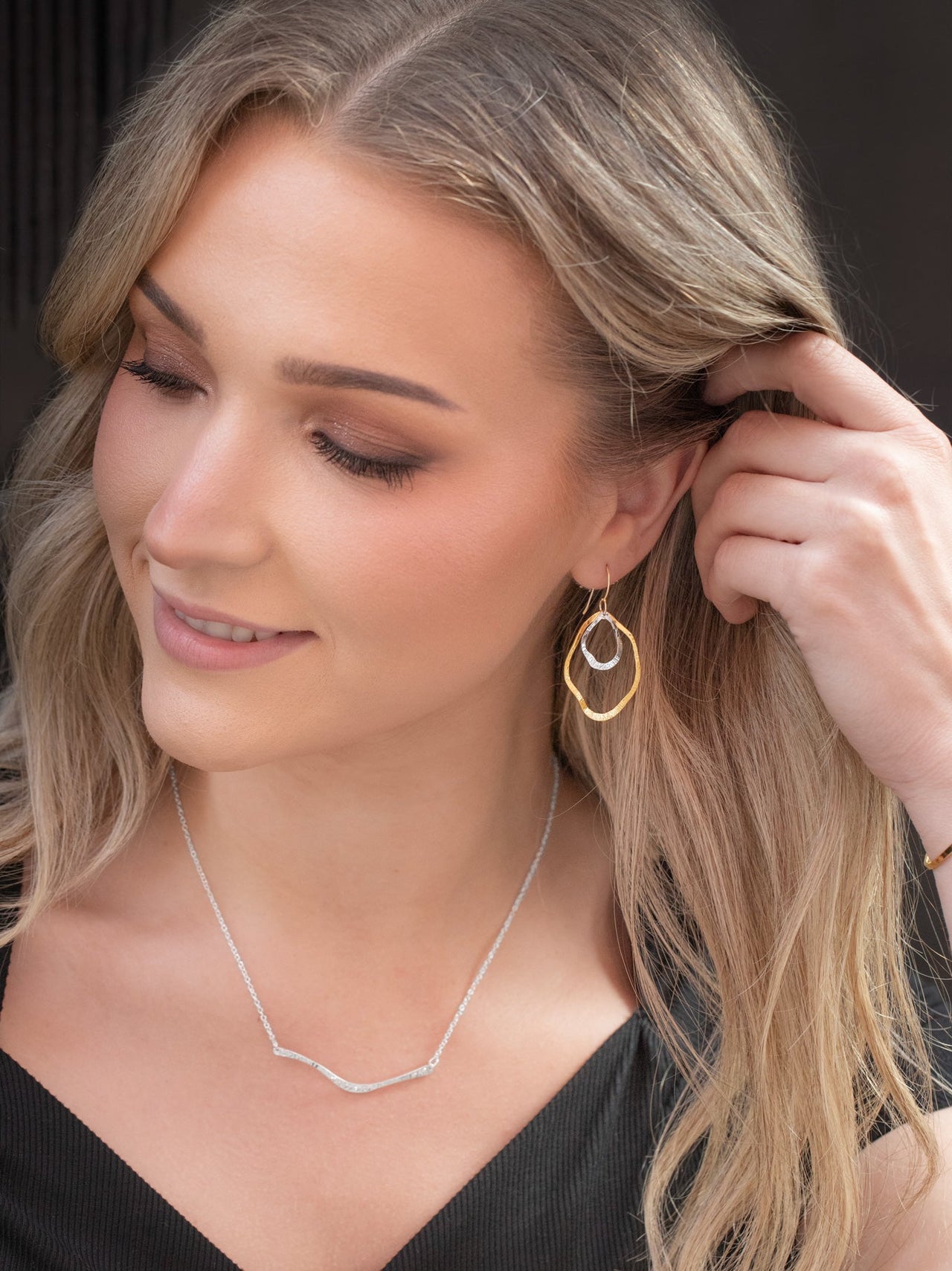 Model View Gold Silver Lila Earrings