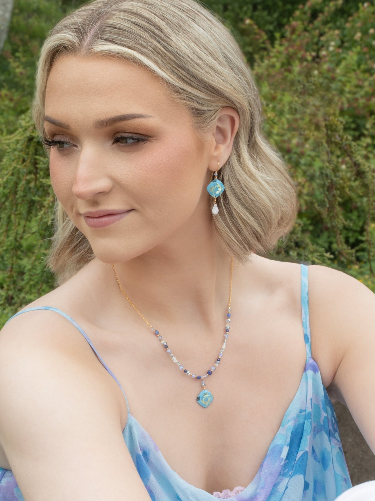 Model View Sky Blue Elena Earrings