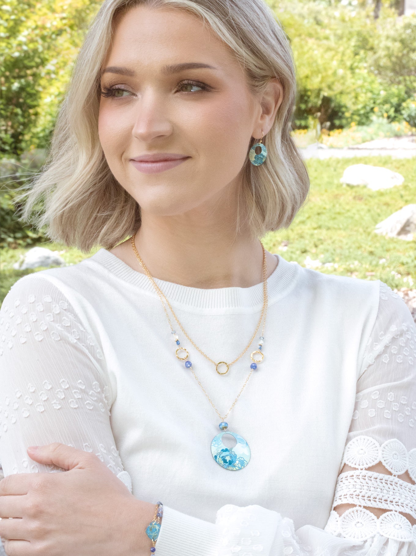 Model with Sky Blue Claire Pendant Necklace