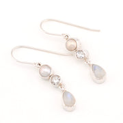 Moonstone White Topaz Pearl Dangle Earrings