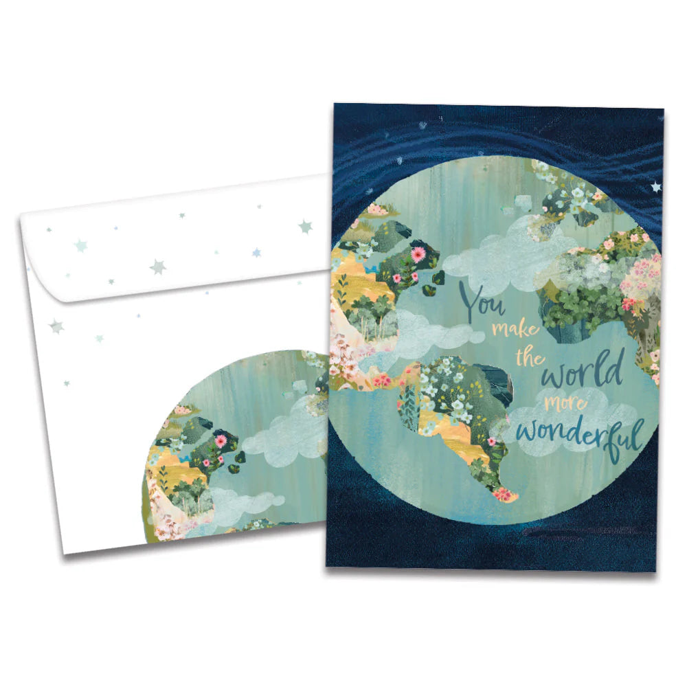 More Wonderful World Birthday Card on white background