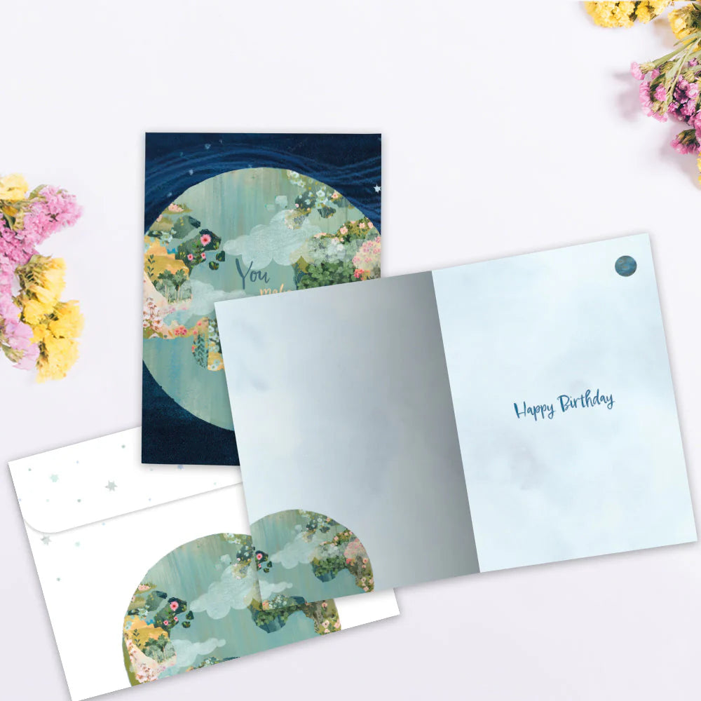 More Wonderful World Birthday Card opened with matching envelope