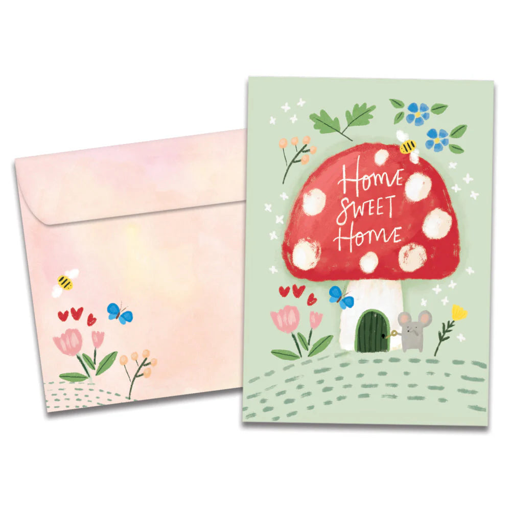 Mushroom House New Home Card on white background