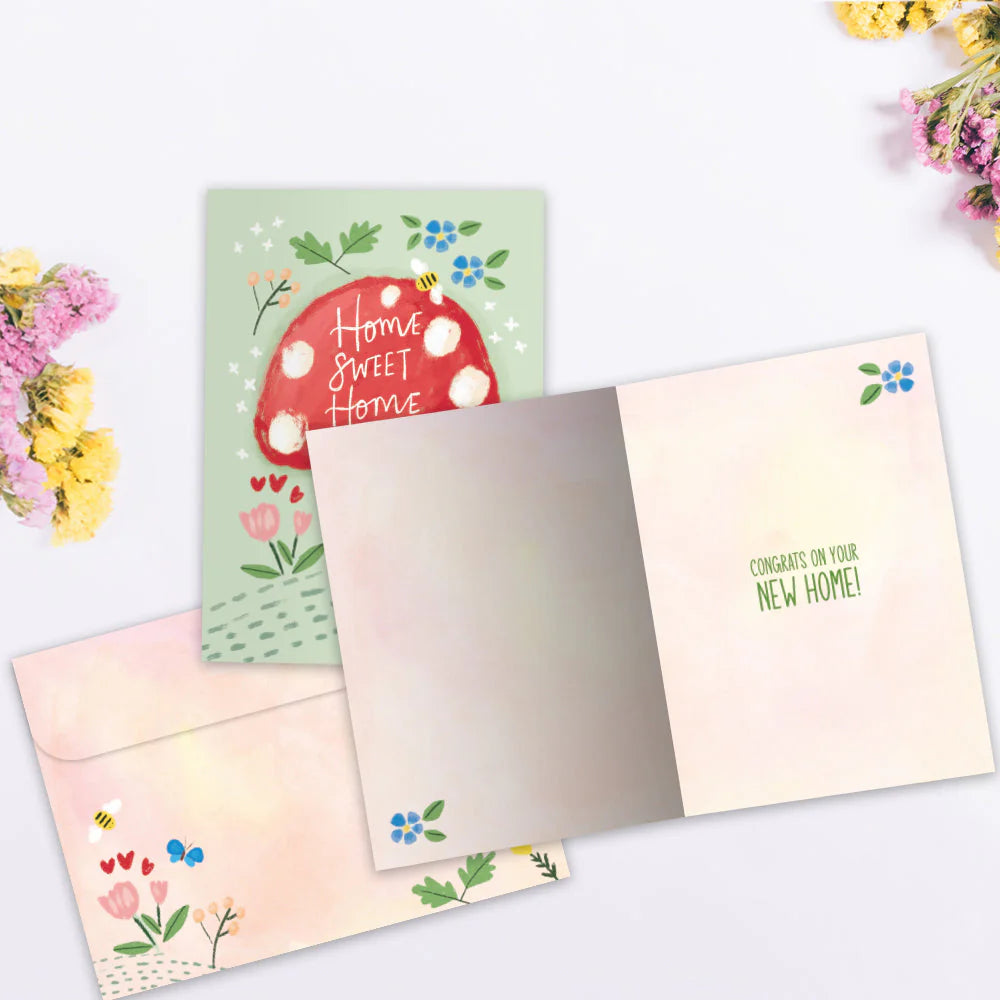 Mushroom House New Home Card with matching envelope