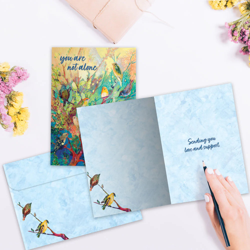 Not Alone Birds Just Because Card opened with matching envelope