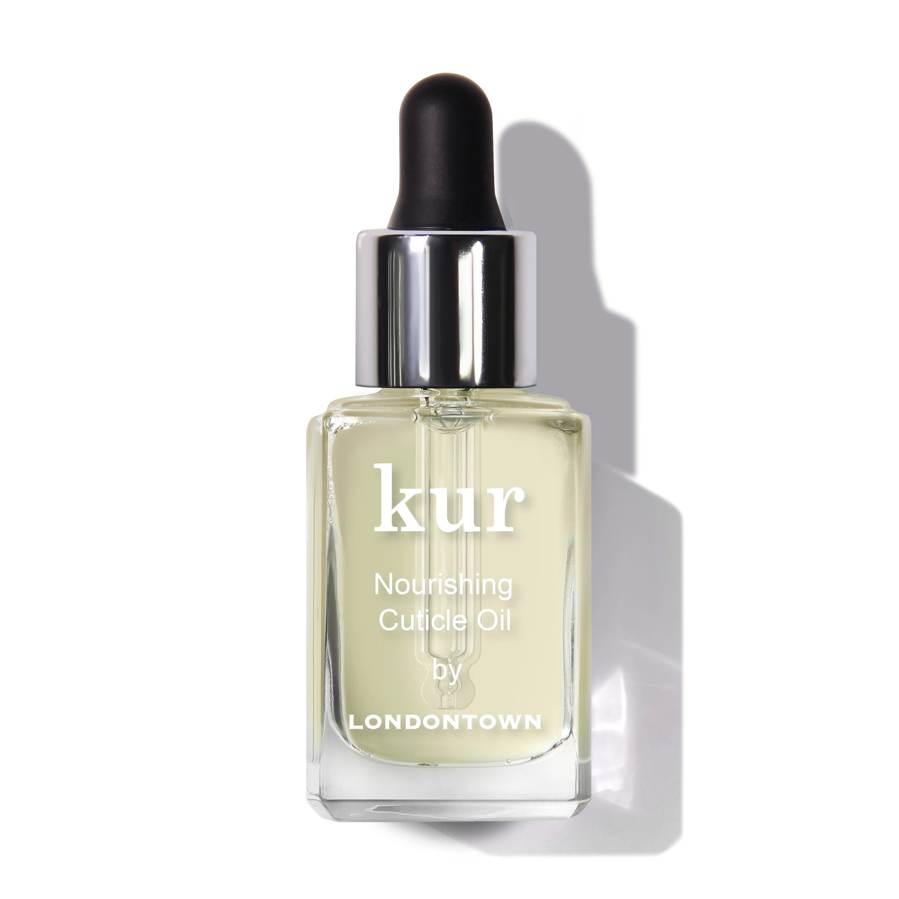 Bottle of kur Nourishing Cuticle Oil by Londontown on a white background